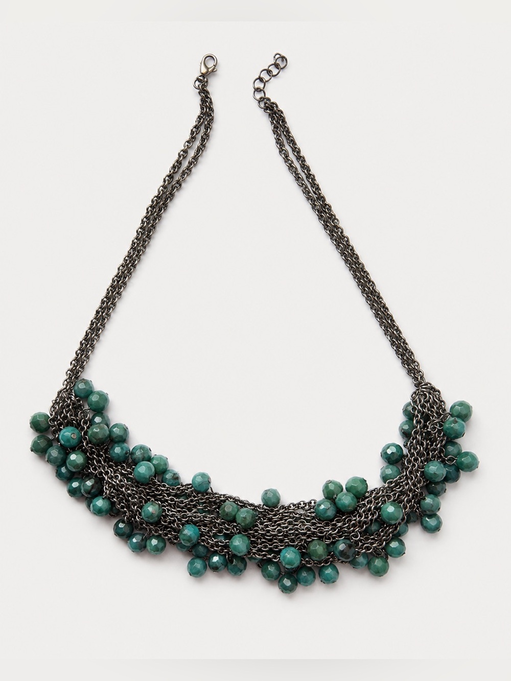 Silver Chain Turquoise Beaded Statement Necklace Layered Fringe Necklace